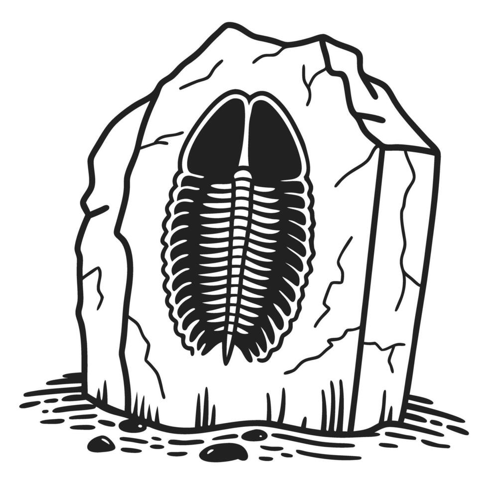 Trilobite fossil illustration in stone, ancient prehistoric arthropod art vector