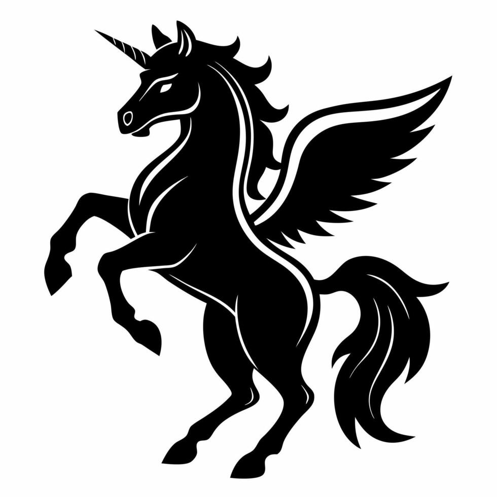 Majestic Black Silhouette of Winged Unicorn Rearing with Flowing Mane vector