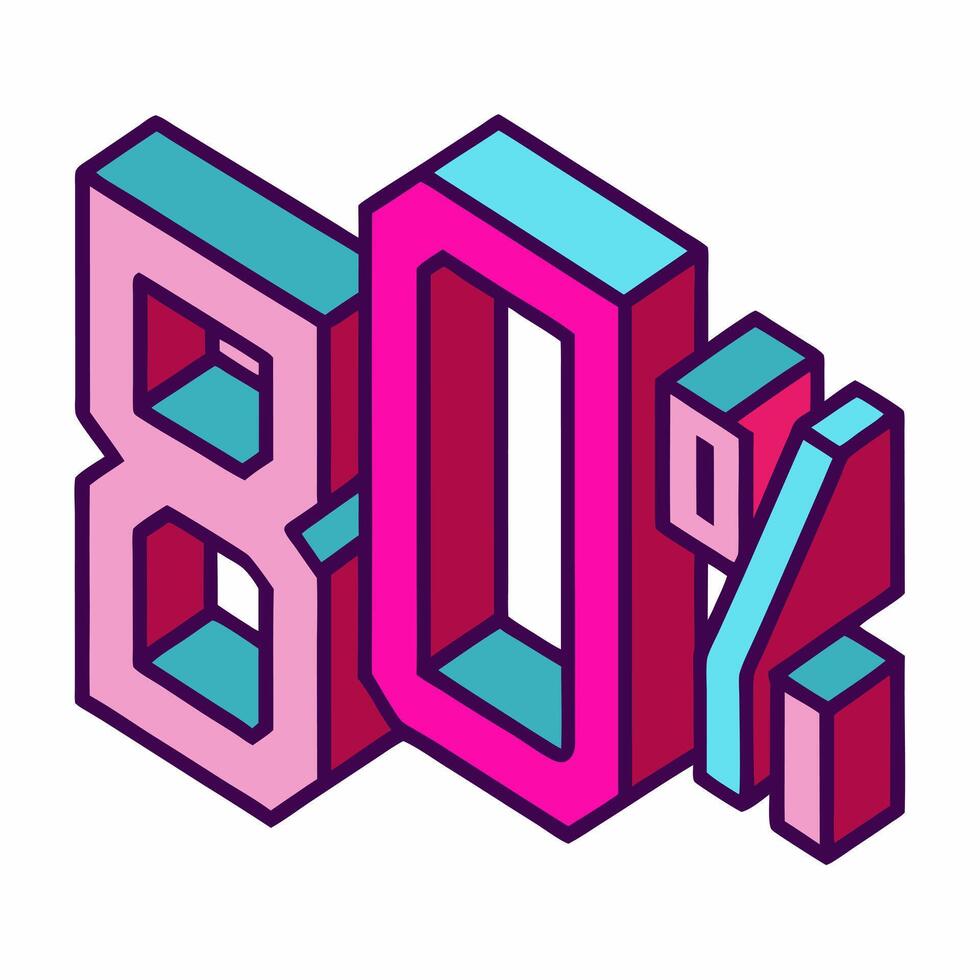 Bold 80 Percent Isometric Illustration with Retro Colors vector