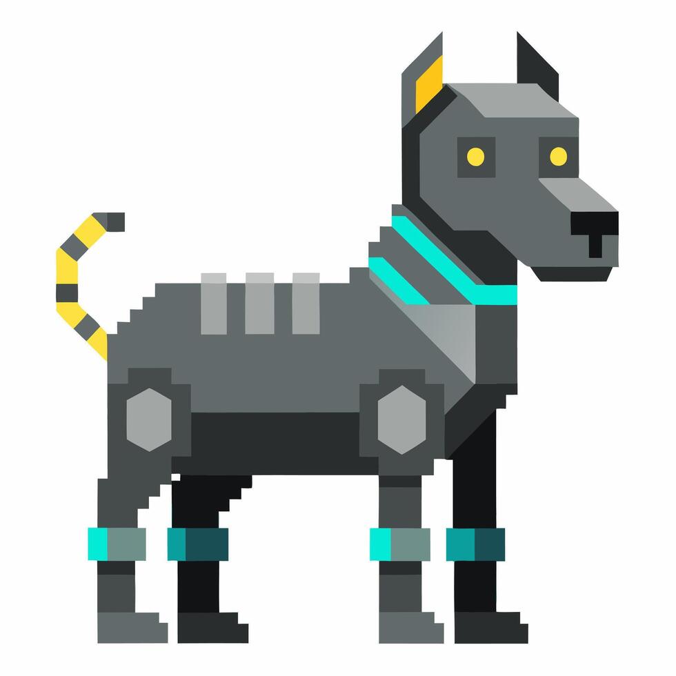Geometric Robotic Dog Illustration in Pixel Art Style with Vibrant Accents vector