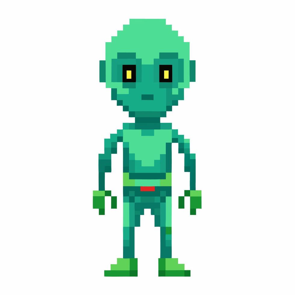Retro Pixel Alien Character Illustration for Vintage Sci Fi Game Design vector