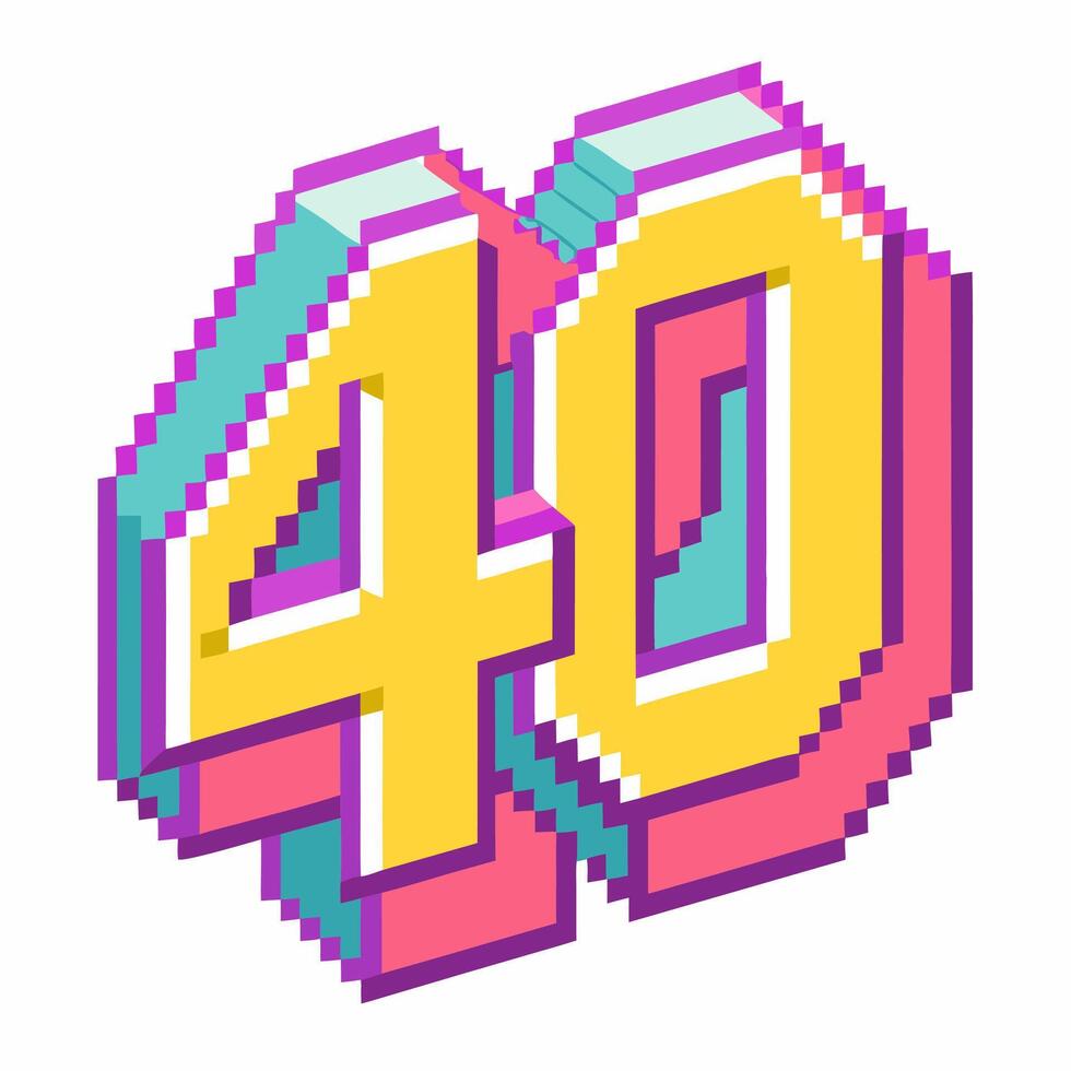 Vibrant Isometric Pixel Art Number 40 Design vector
