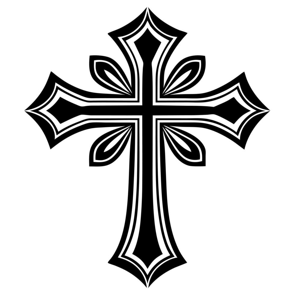 Intricate Gothic Cross Design with Ornate Detailing in Monochrome vector