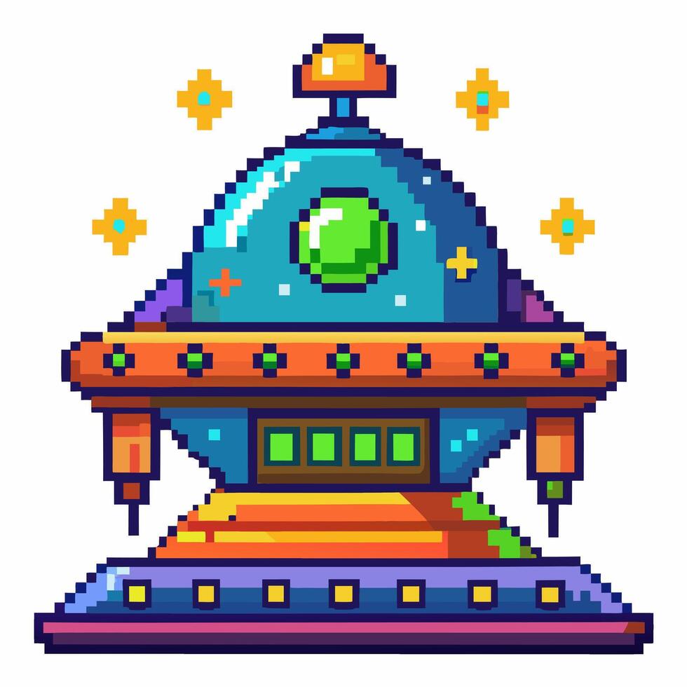 Vintage Pixel Art UFO Illustration with Retro Futuristic Design vector