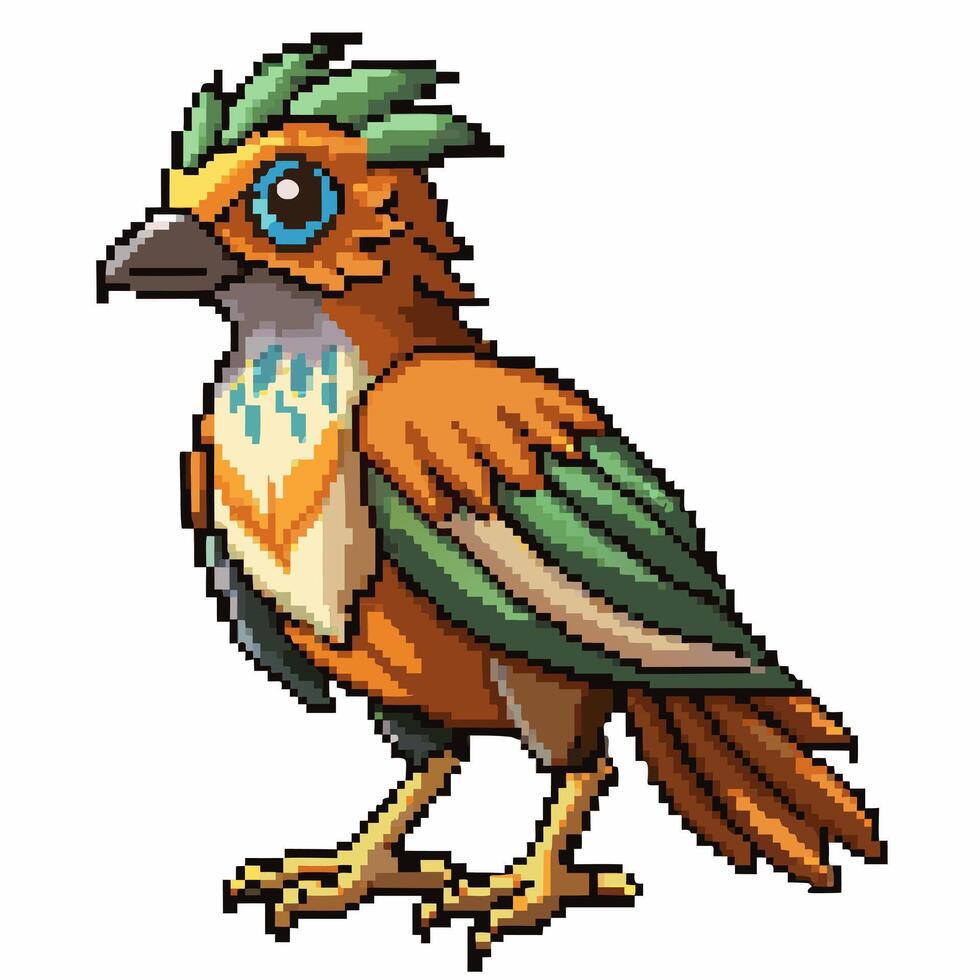 Colorful Retro Pixel Art Bird Illustration with Vibrant Details vector