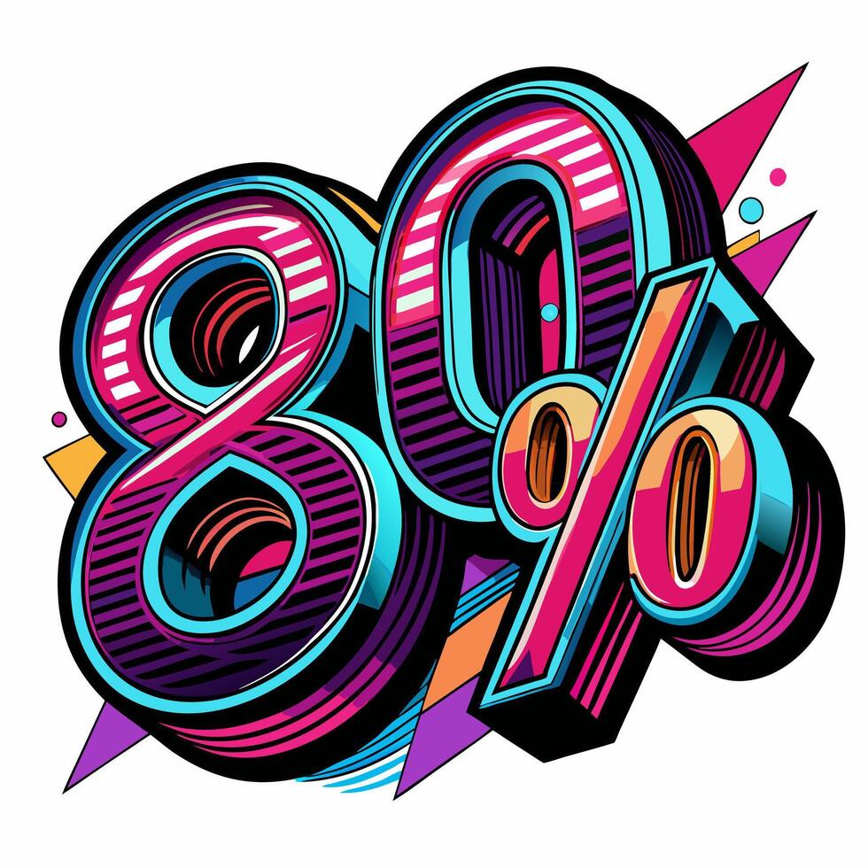 Bold 80 Percent Retro Pop Art Illustration with Vibrant Colors vector