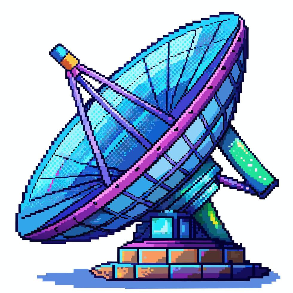 Retro Pixel Art Satellite Dish Illustration Vibrant Vintage Tech Design vector