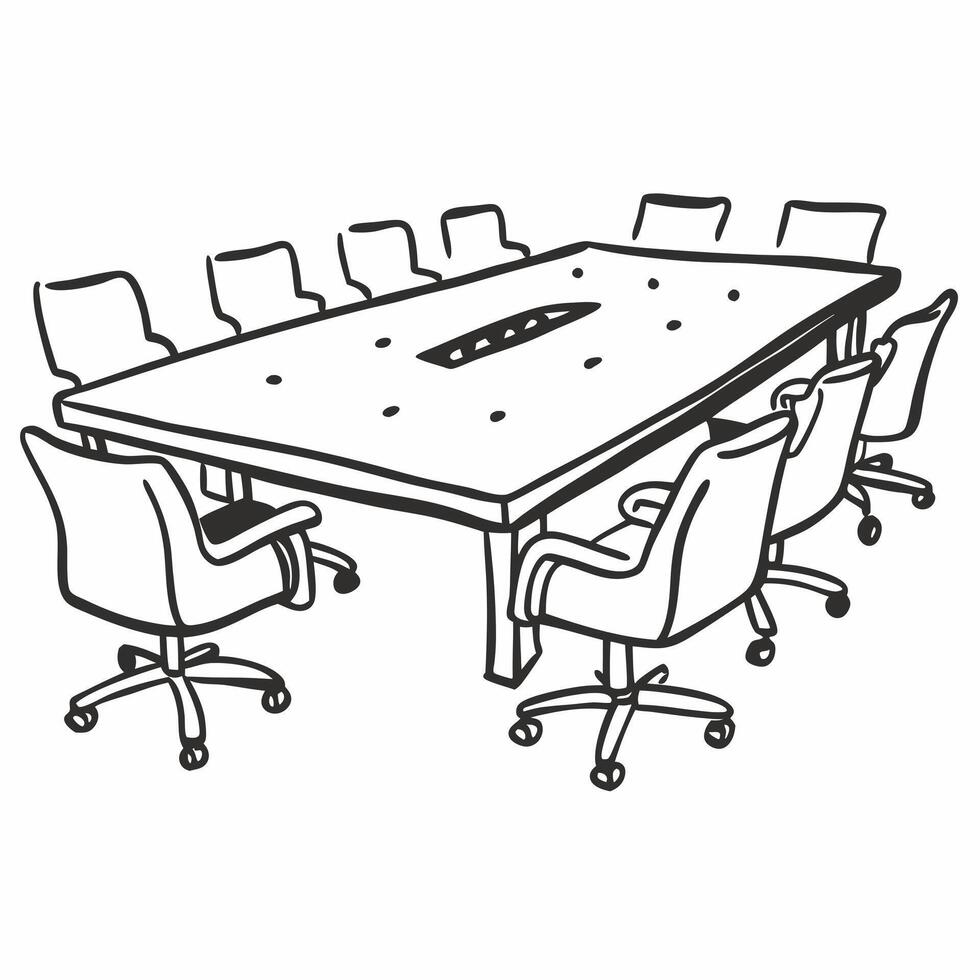 Hand Drawn Boardroom Table and Chairs Illustration for Business Concepts vector