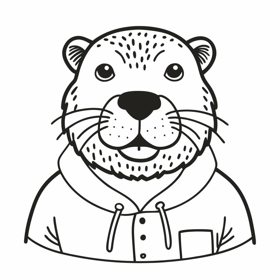 Otter in Hoodie Stylish Black and White Illustration vector