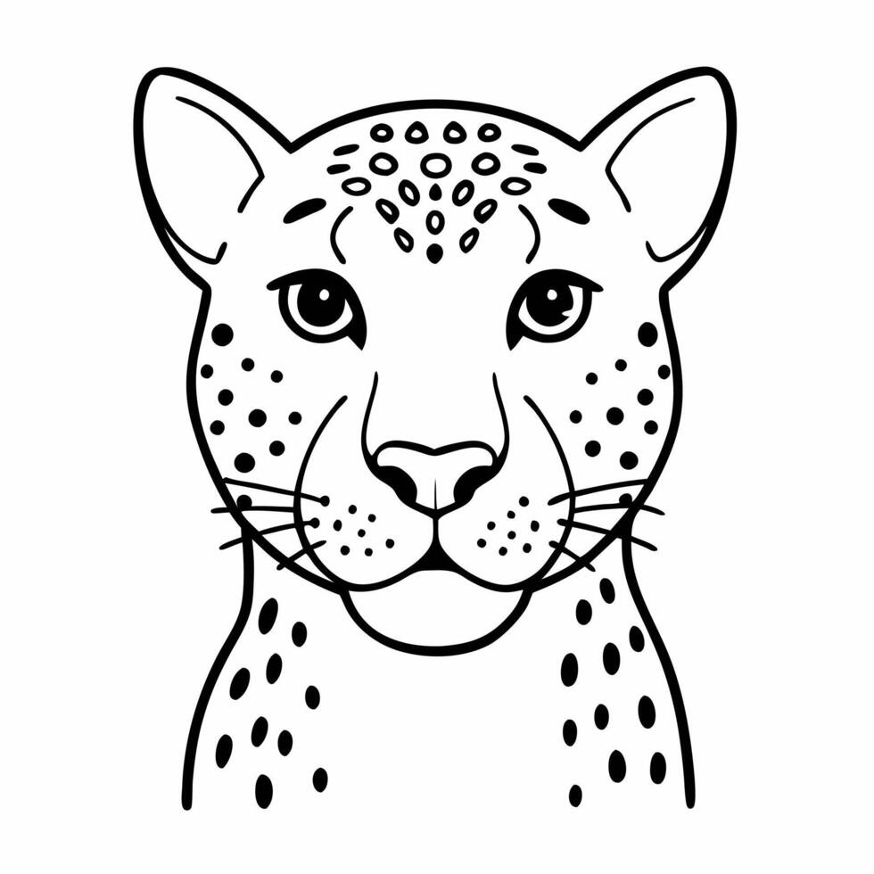 Leopard Head Outline Illustration Simple Black and White Animal Design vector