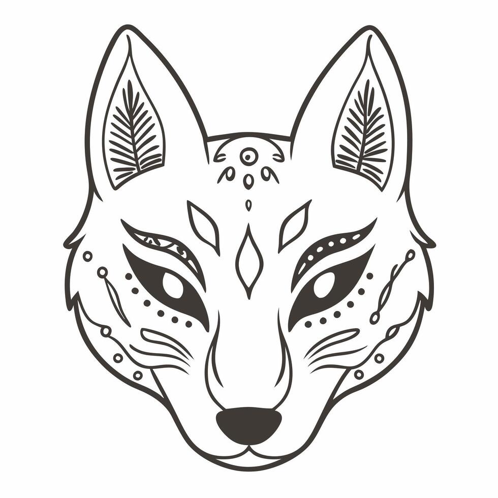 Intricate Tribal Fox Head Design with Geometric Patterns vector
