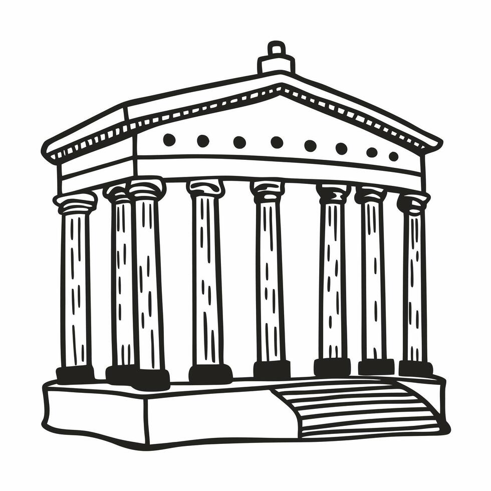 Ancient Greek Parthenon Illustration with Doric Columns and Pediment vector