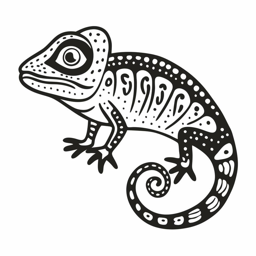 Intricate Black and White Chameleon Illustration for Design Projects vector