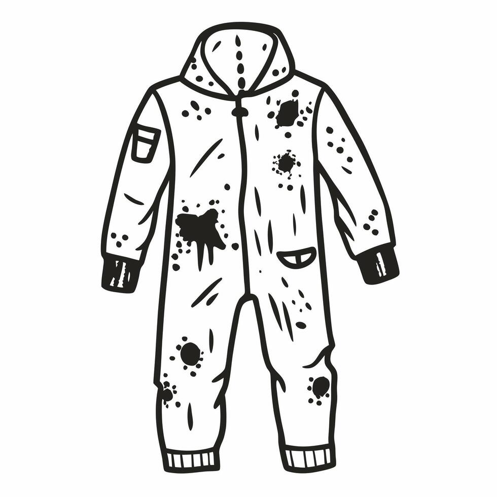 Hand Drawn Spattered Jumpsuit Illustration with Ink Stains and Pockets vector