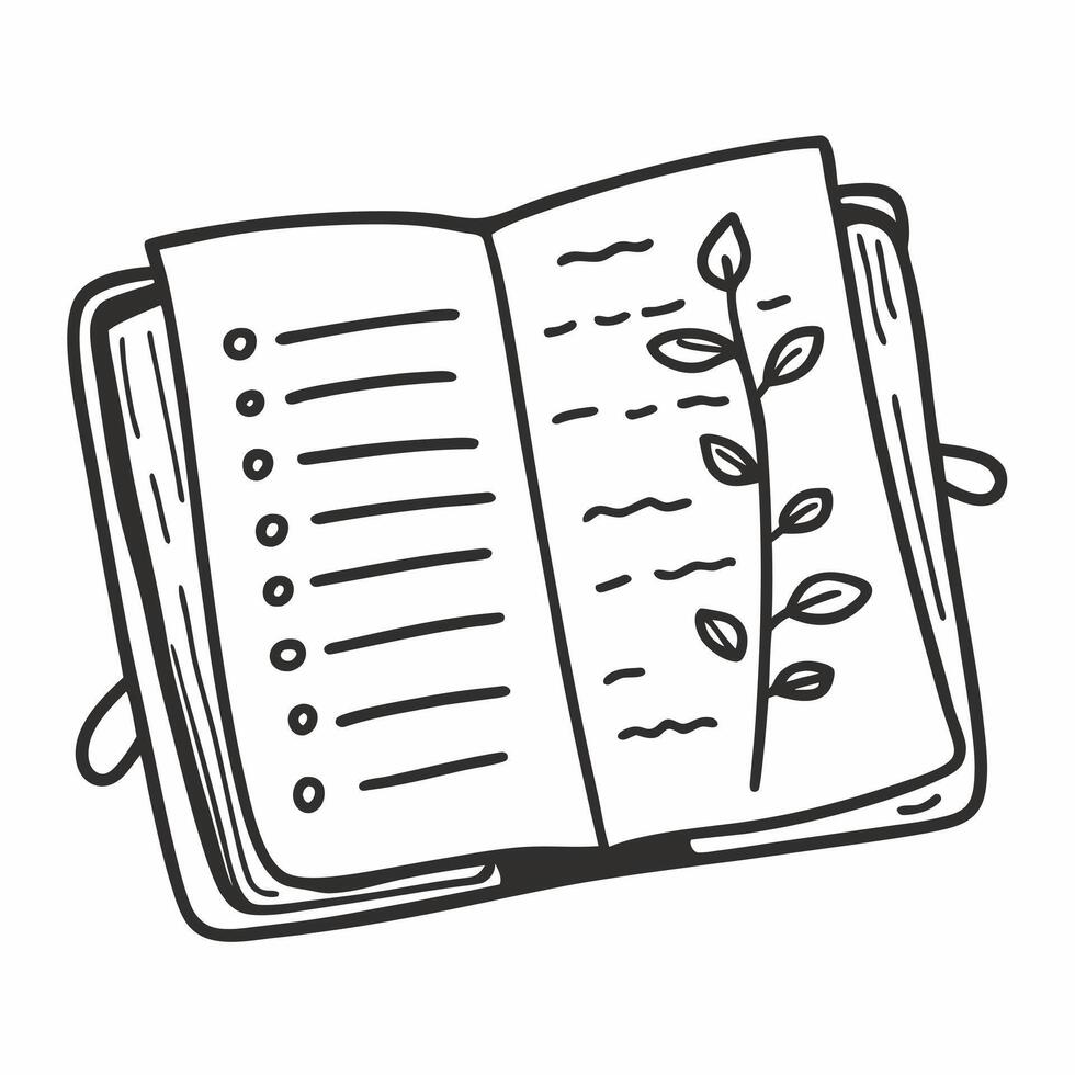 Illustrated Open Notebook with Plant Design Modern Line Art for Creative Journaling vector