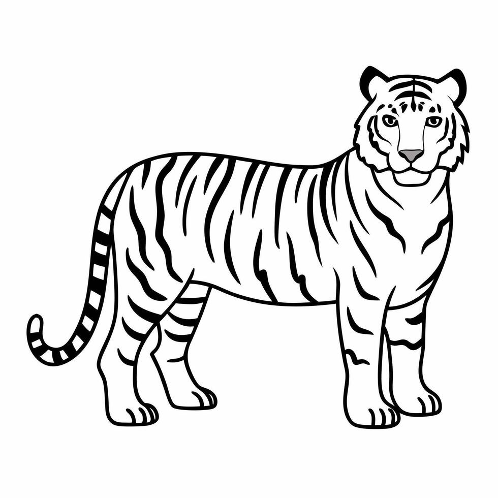 Majestic Tiger Outline Bold Black and White Illustration for Nature Art vector