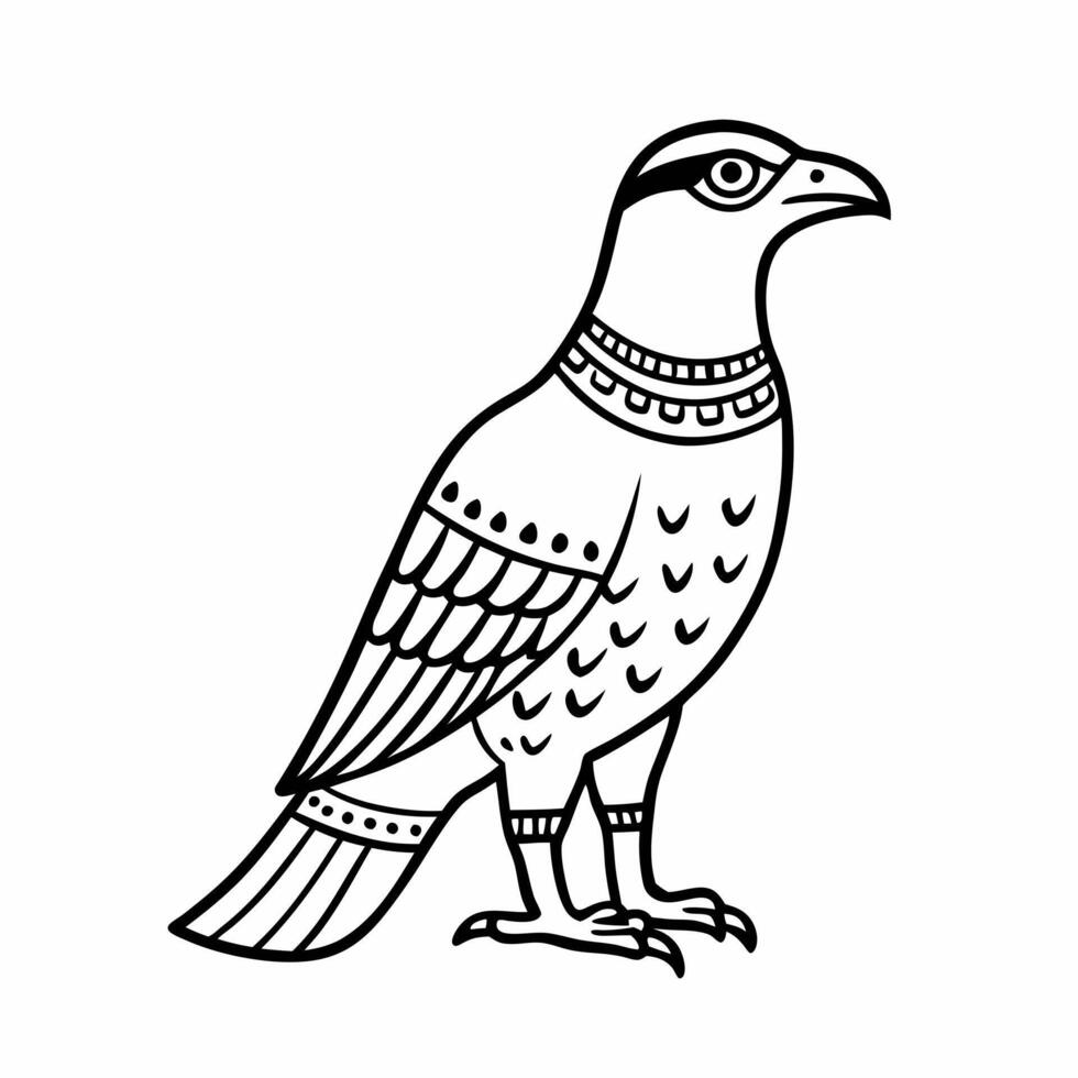 Ancient Egyptian Sacred Falcon Line Art Illustration in Black and White vector