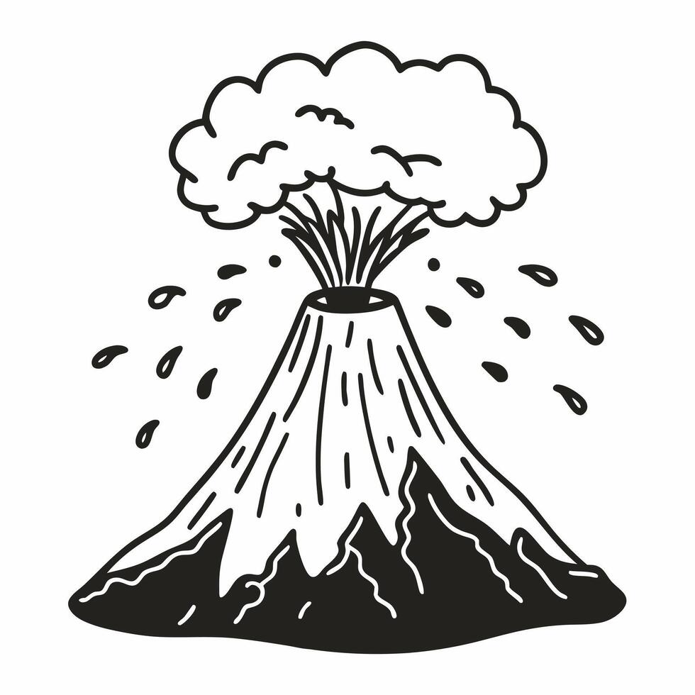Erupting Volcano Illustration with Ash Cloud and Lava Flow vector