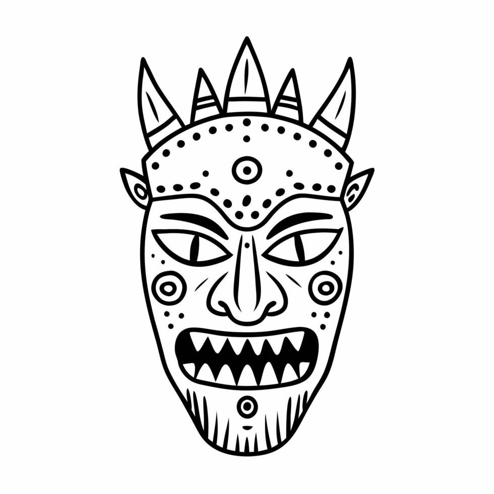 Tribal Mask Line Art Detailed Ethnic Face with Geometric Patterns and Spikes vector