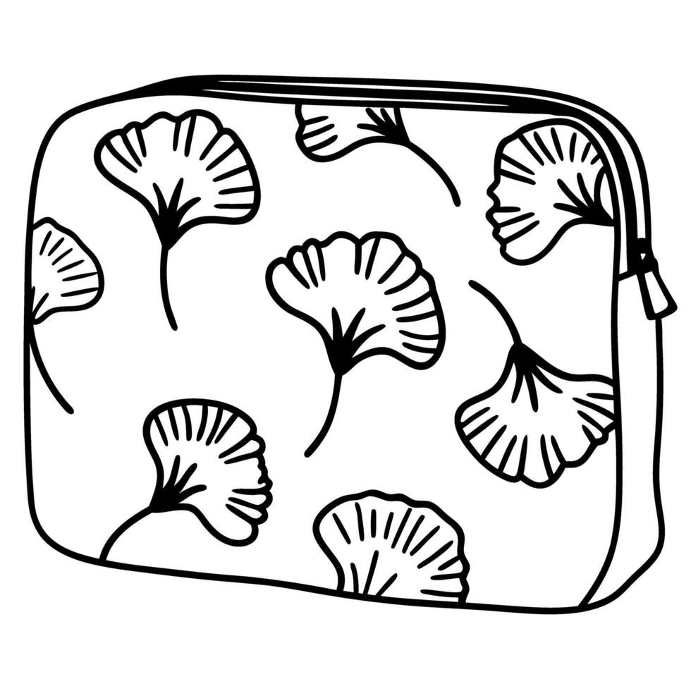 floral pattern pouch with ginkgo leaves design stylish accessory with black and white illustration vector