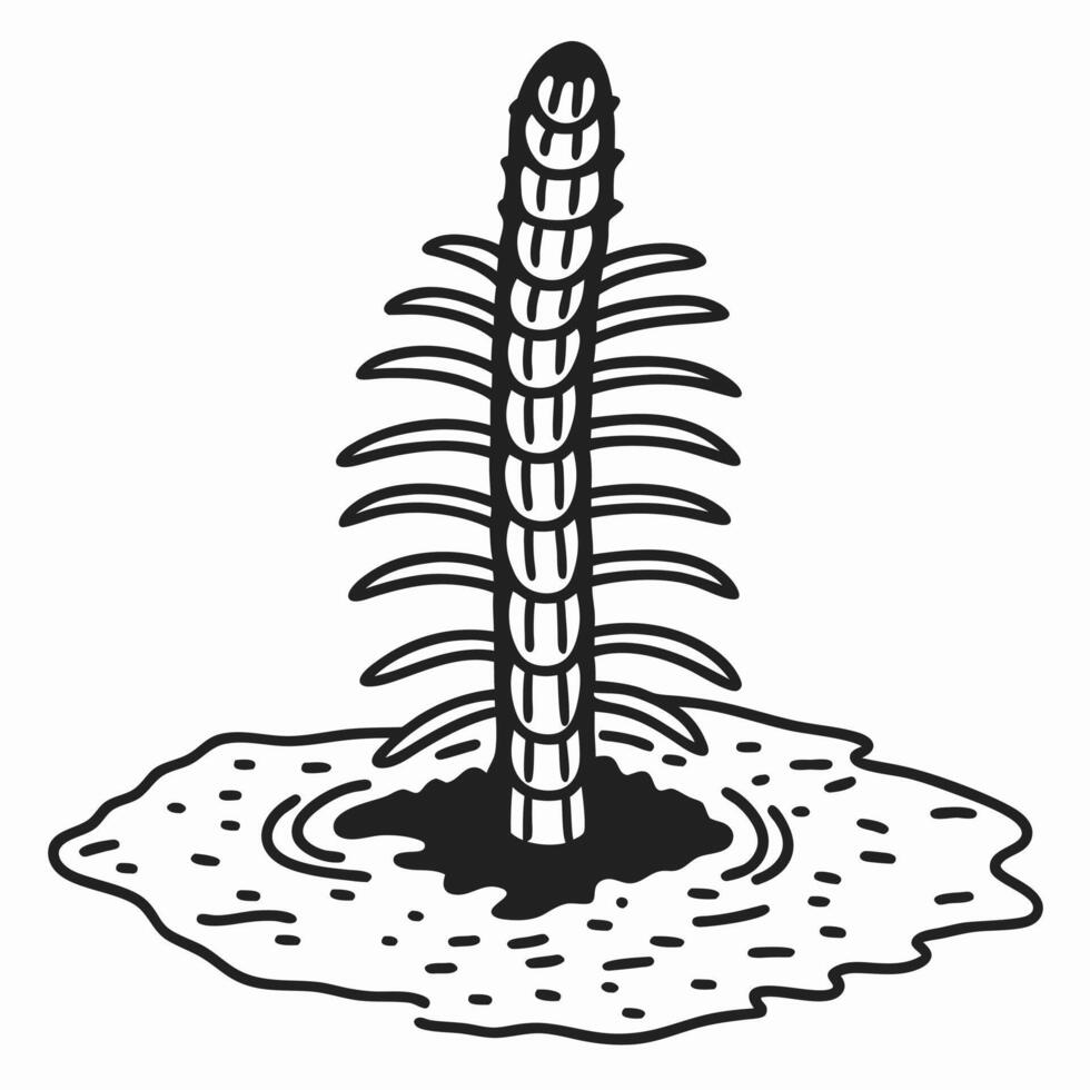 Giant worm emerging from ground surreal black and white illustration of strange creature, nature concept vector