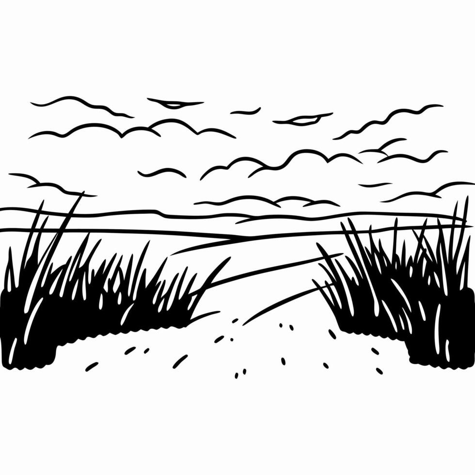 Peaceful landscape with birds and grass on a tranquil day vector