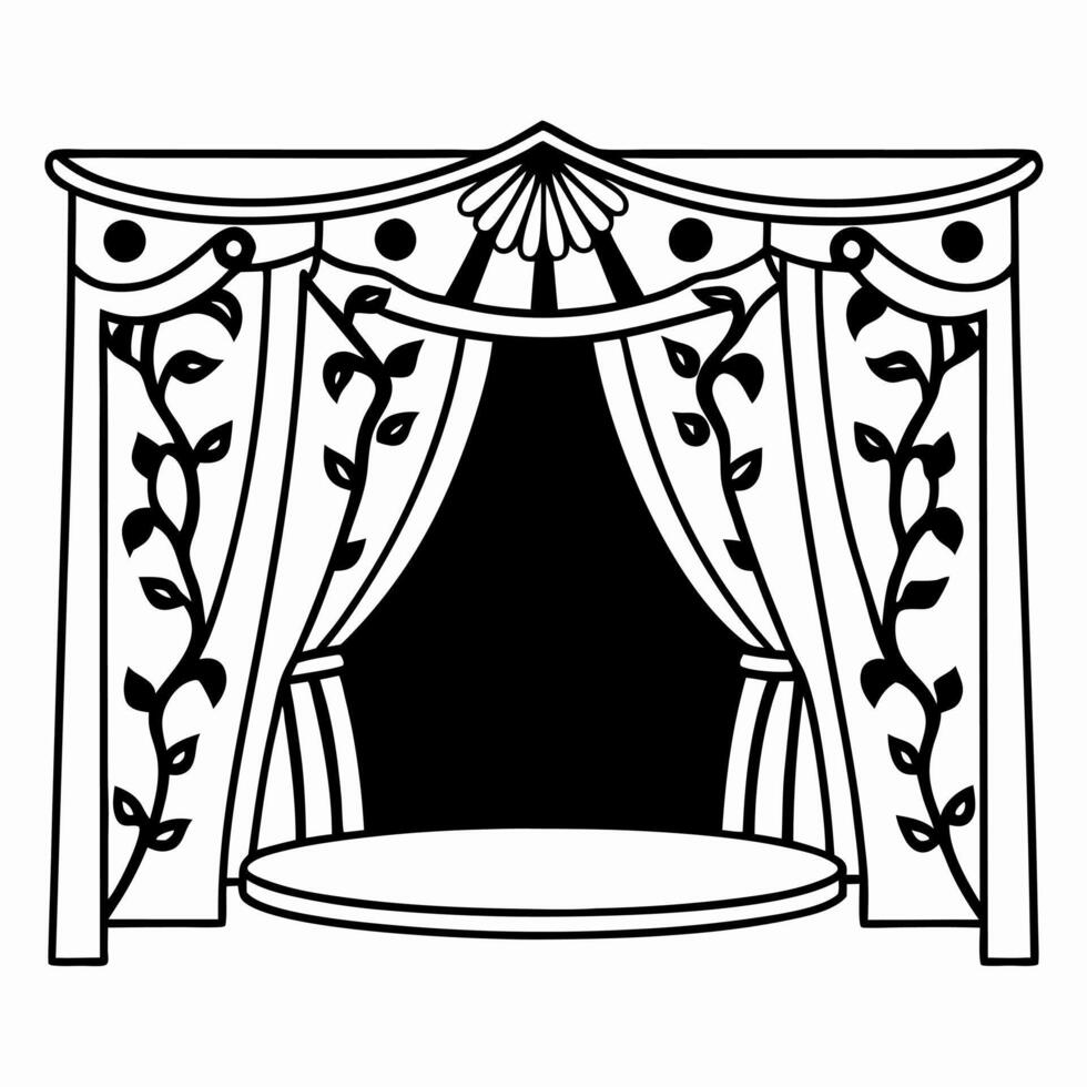 elegant theater stage with ornate curtains, floral motifs, and classic arch design for performance arts vector
