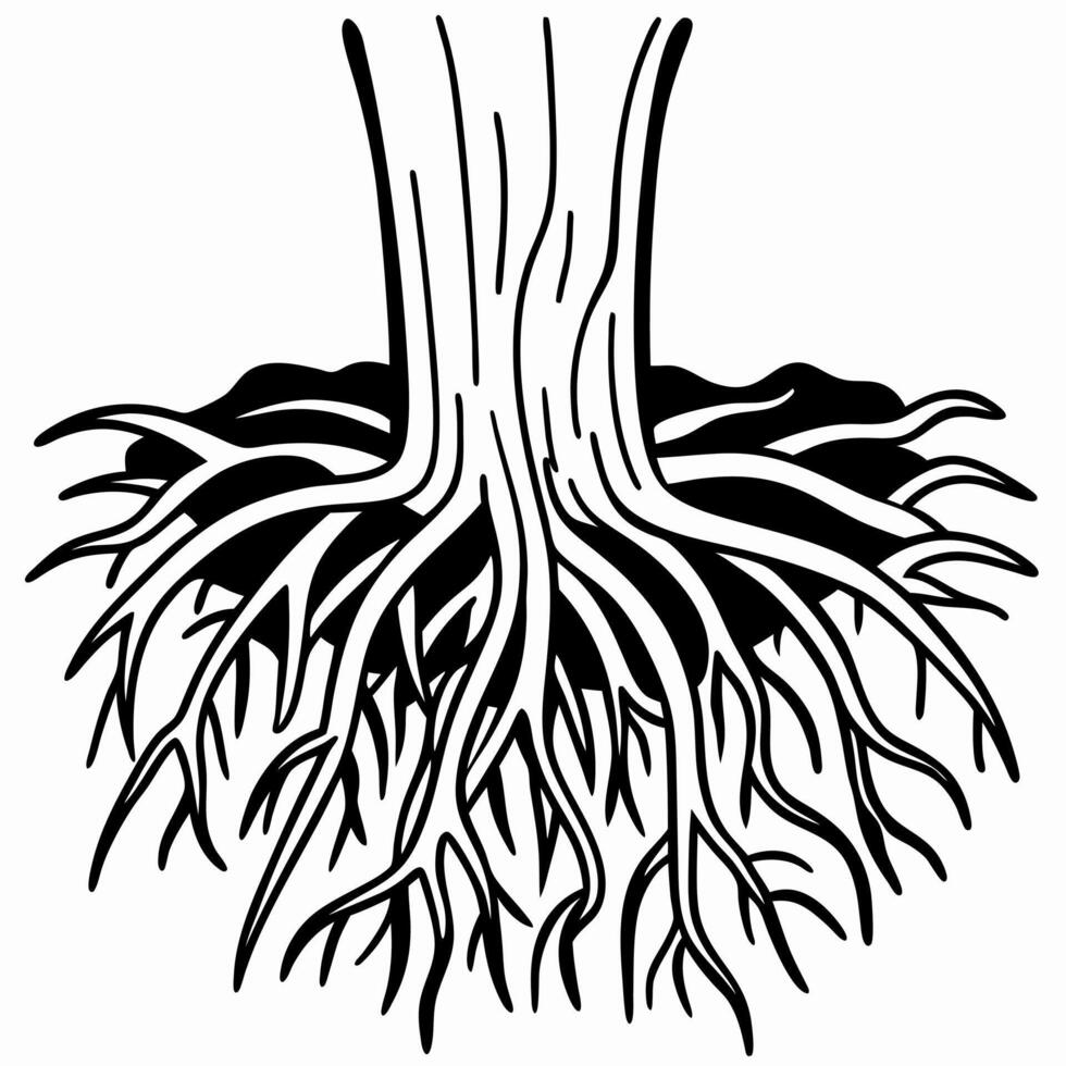 intricate black and white tree roots illustration nature, growth, connection concept, detailed organic structure vector
