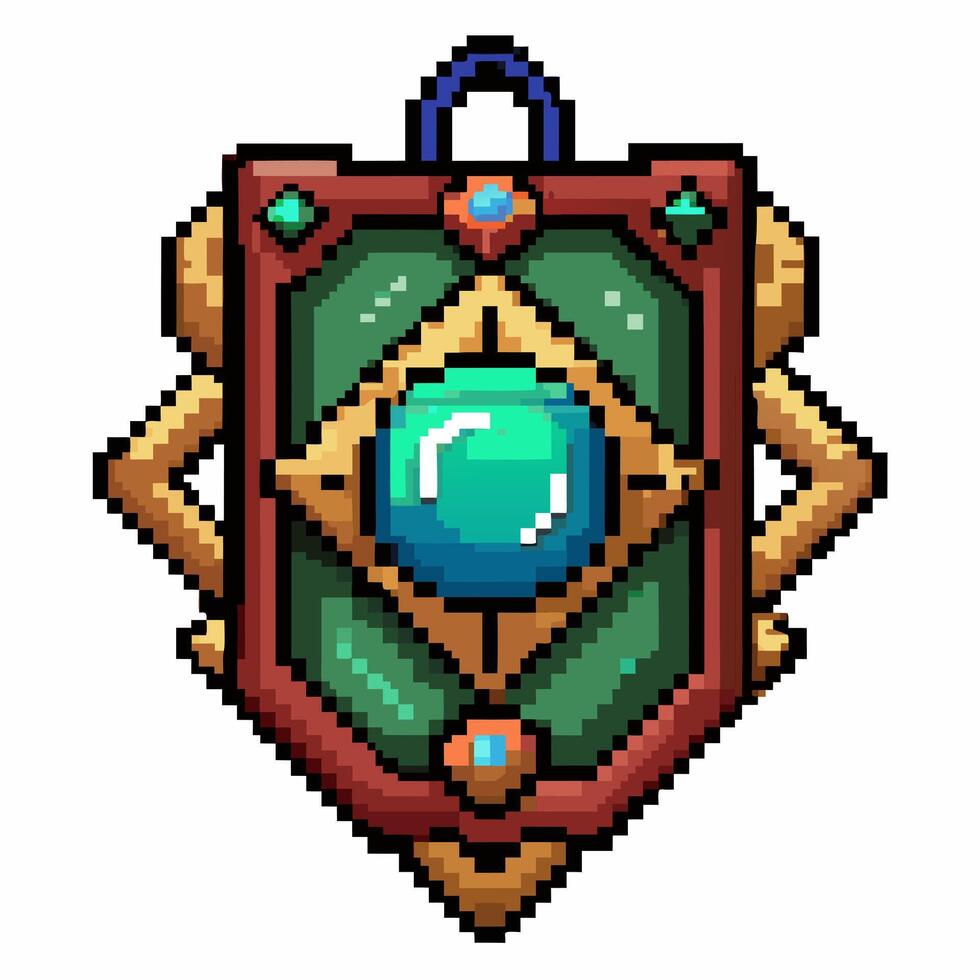Pixel Art Gem Studded Shield Retro 8 bit Fantasy Weapon Illustration vector