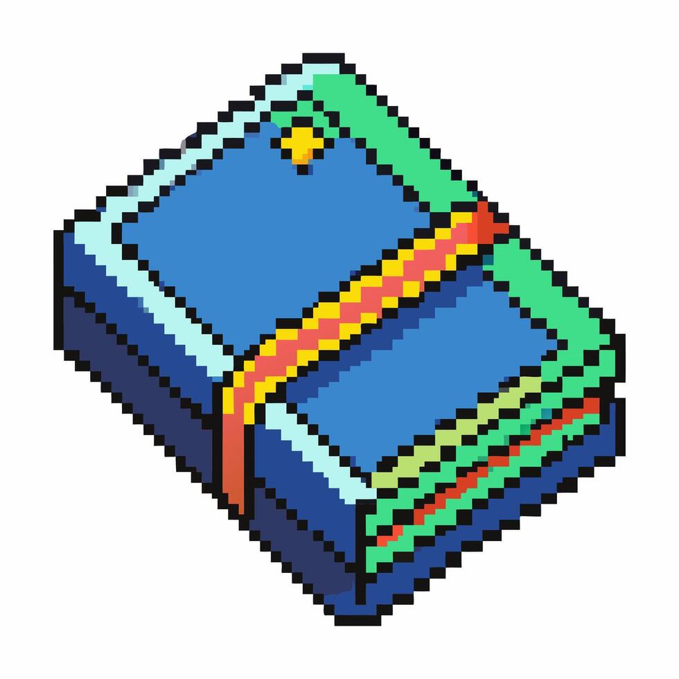 Pixel Art Book with Bookmark Illustration in Retro Style vector