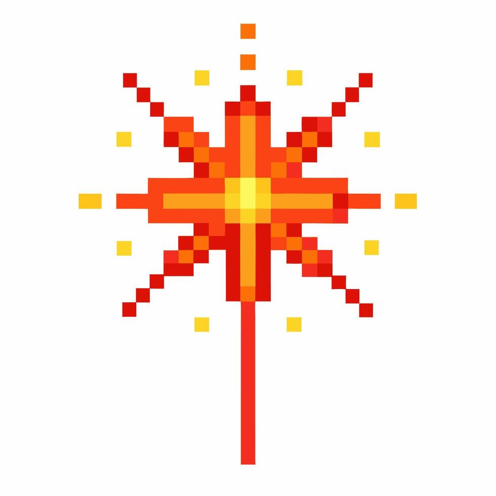 Colorful Pixel Art Firework Starburst Design with Radiating Lines and Dots vector