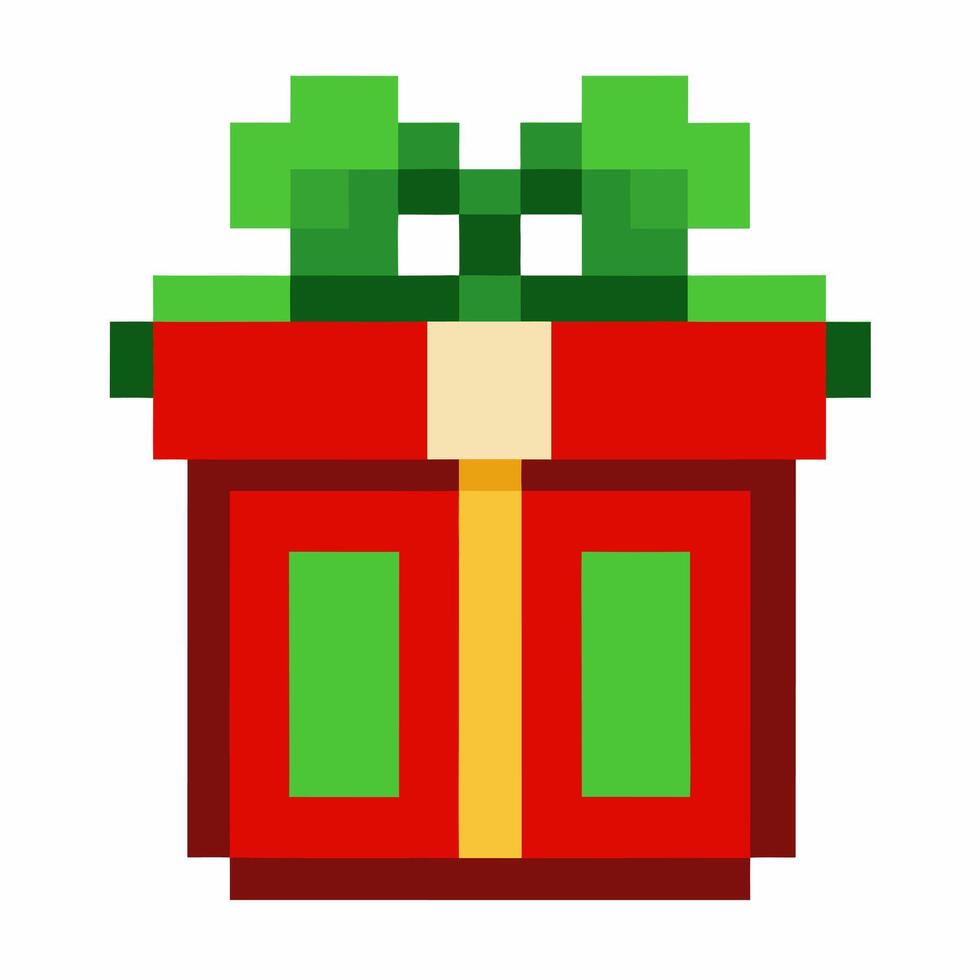 Pixel Art Gift Box Icon Retro Styled Festive Green and Red Present for Digital Graphics vector
