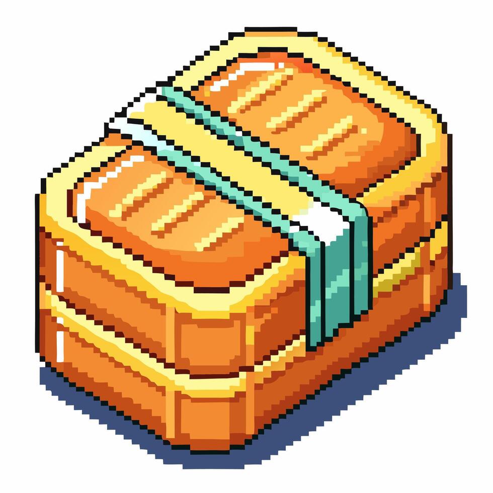 Pixel Art Stack of Gold Bars with Secure Strap Retro Gaming Treasure Icon vector