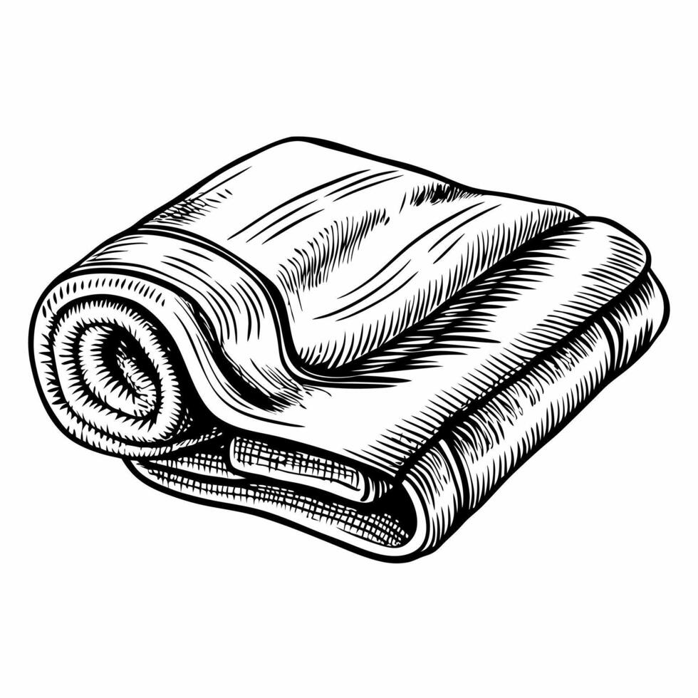 Detailed Vintage Sketch of Folded Blanket for Cozy Home Decor Illustrations vector