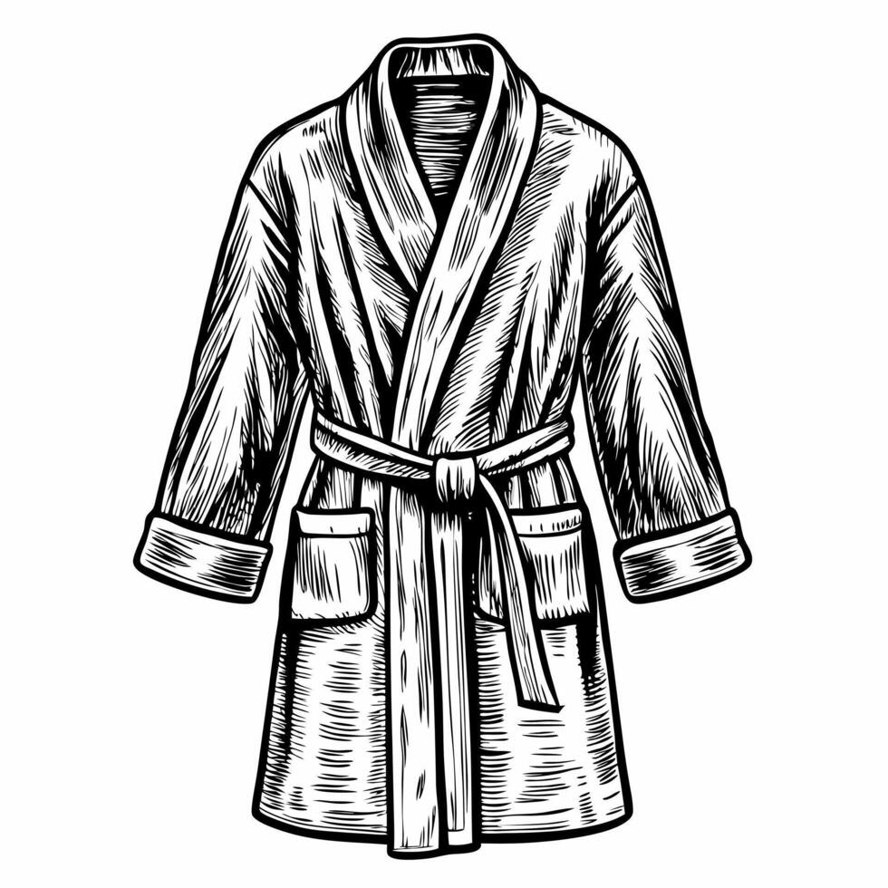 Detailed Black and White Illustration of a Bathrobe vector