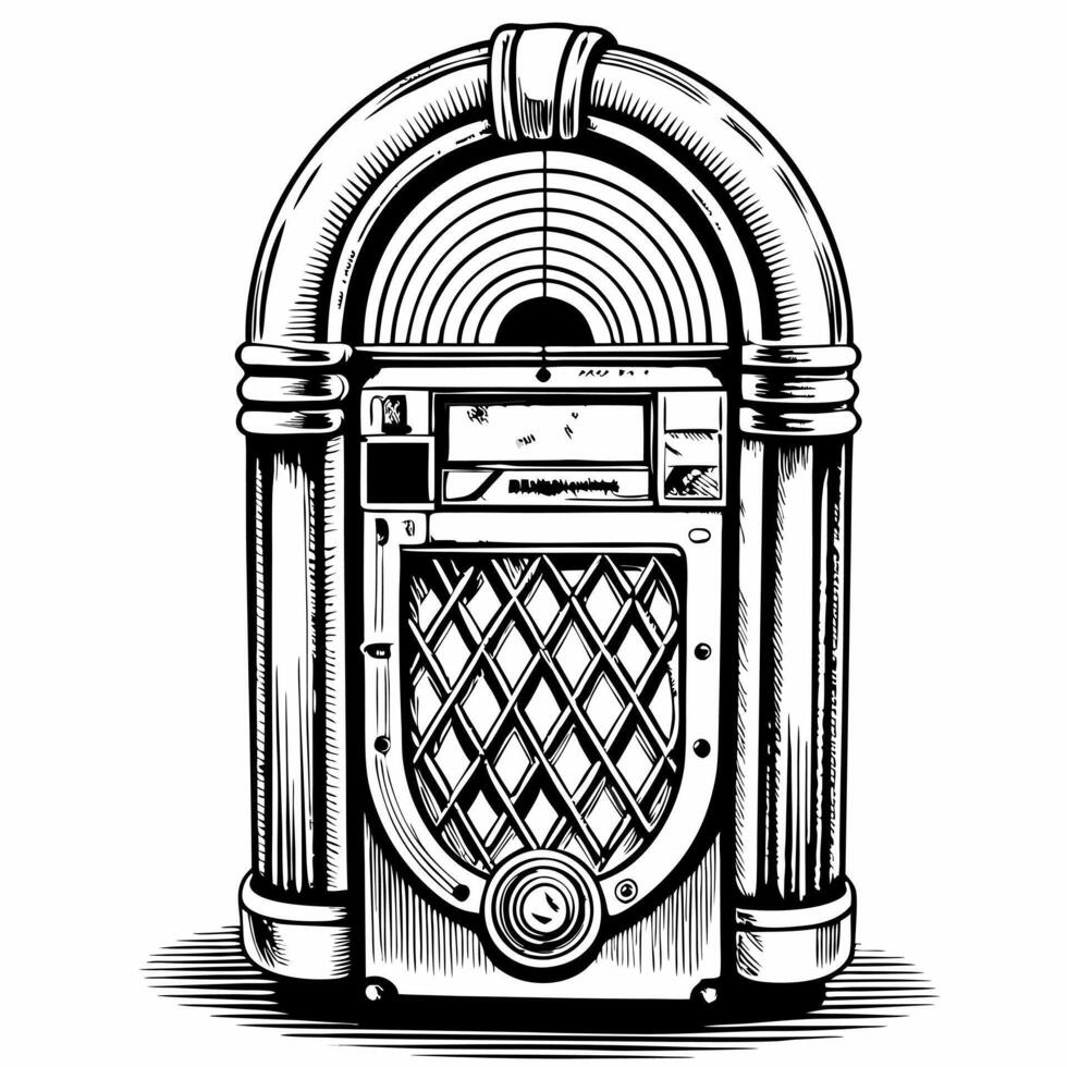 Vintage Jukebox Retro Musical Icon in Black and White Illustration vector