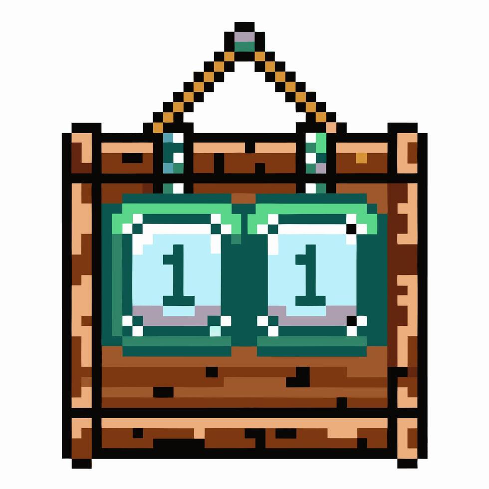 Pixel Art Wooden Calendar Retro Hanging Design with Number One Display vector
