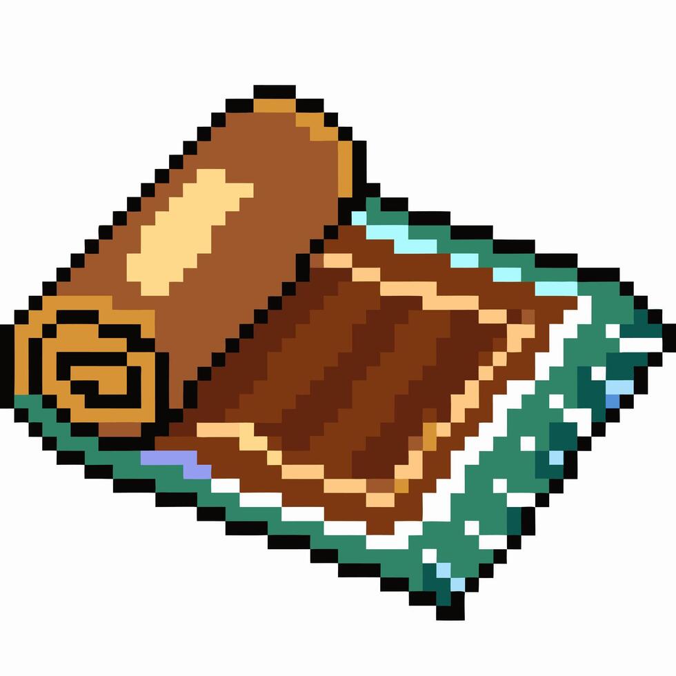 Vintage Pixel Art Treasure Map or Scroll Rolled on Green Mat Background vector