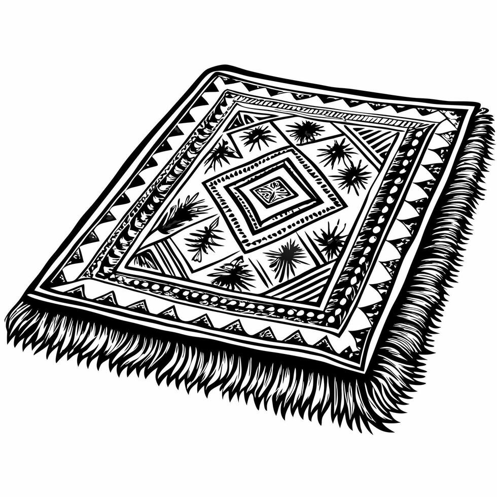 Intricate Tribal Pattern on Hand Drawn Rug Illustration with Geometric Designs vector
