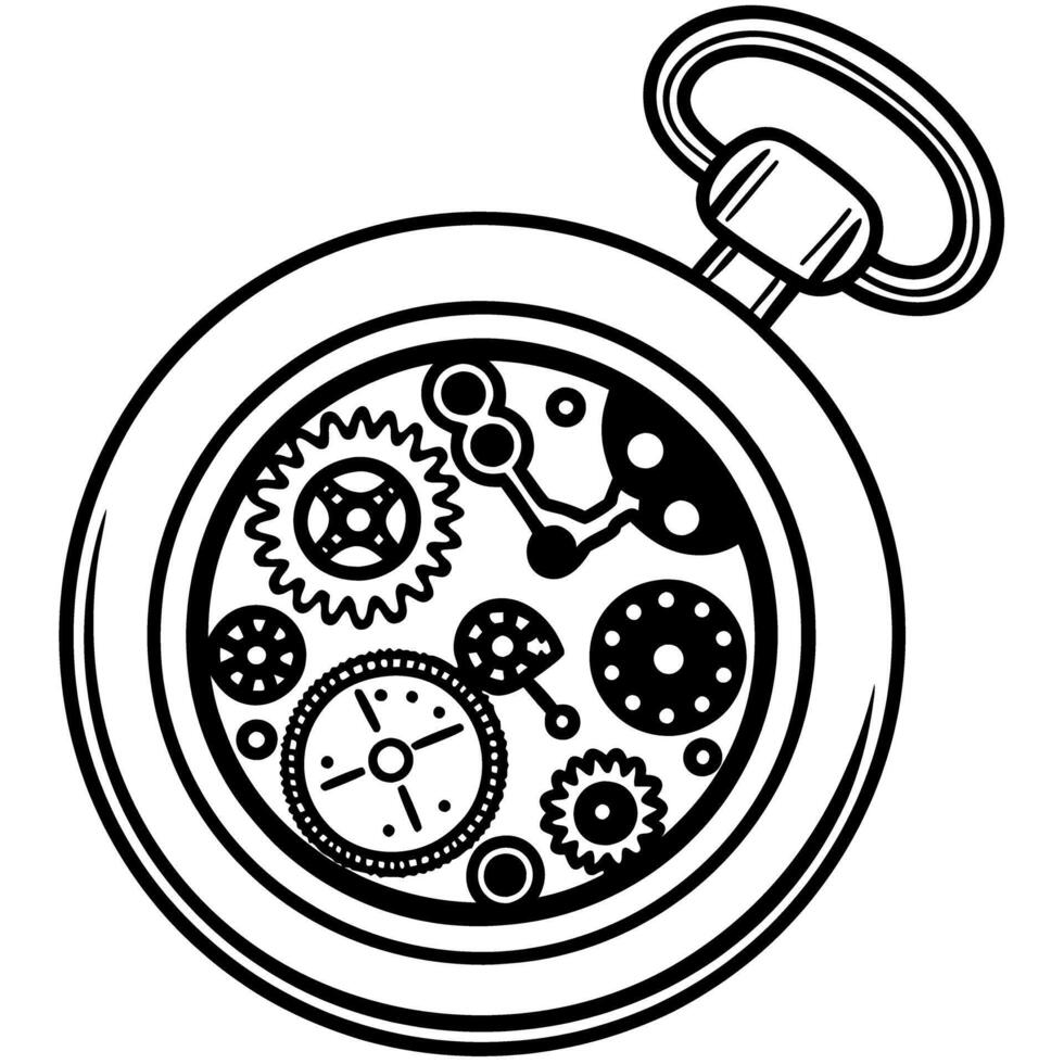 intricate mechanical watch parts gears, cogs, and springs inside pocket timepiece engineering and timekeeping precision vector