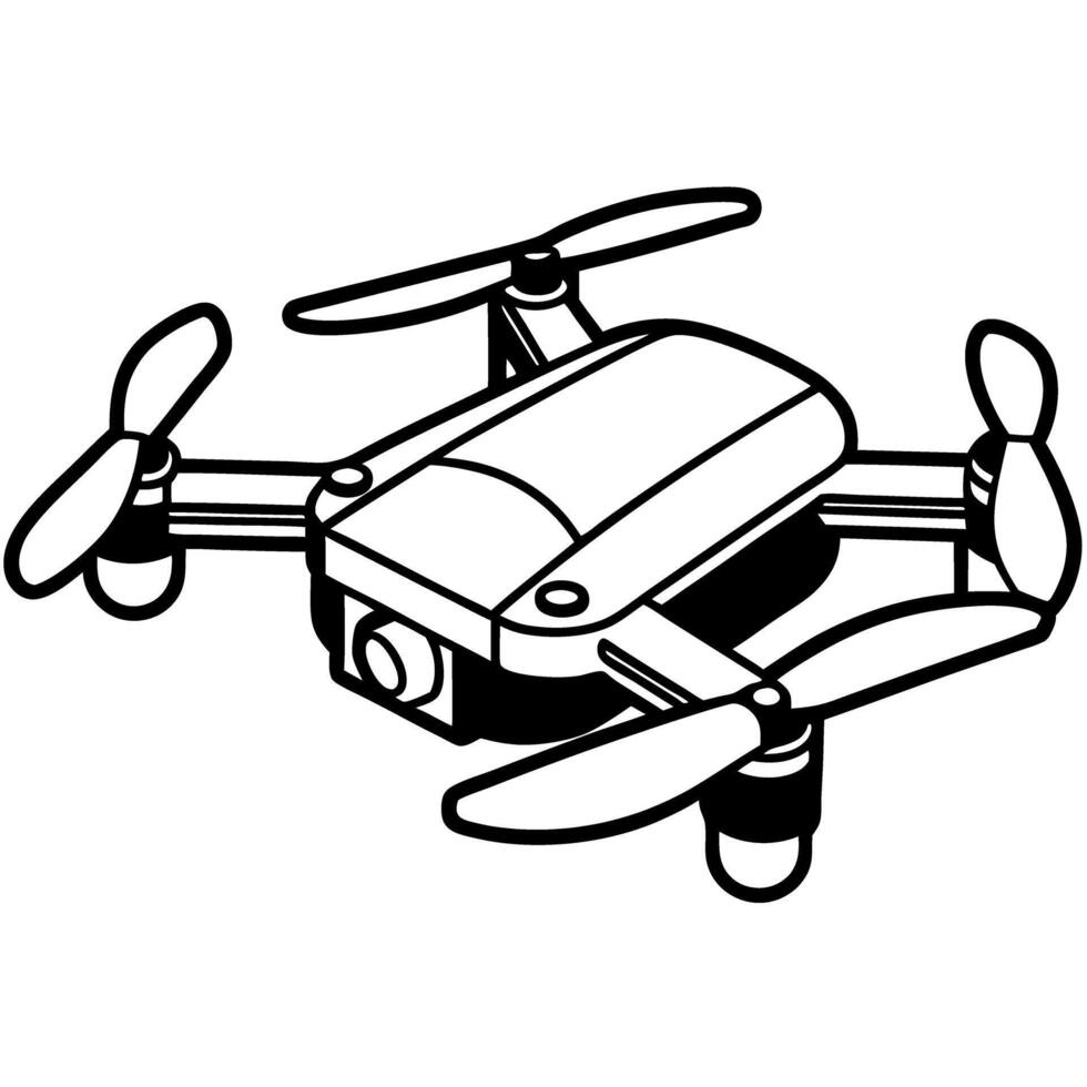 compact drone illustration with four rotors and camera for aerial vector