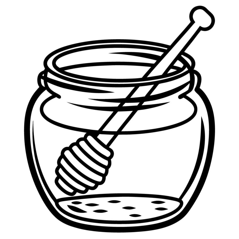 jar of honey with dipper simple line art illustration sweet food, natural organic ingredient vector