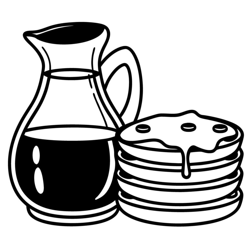 pancakes and syrup illustration breakfast stack with dripping sweetness black and white line art design vector