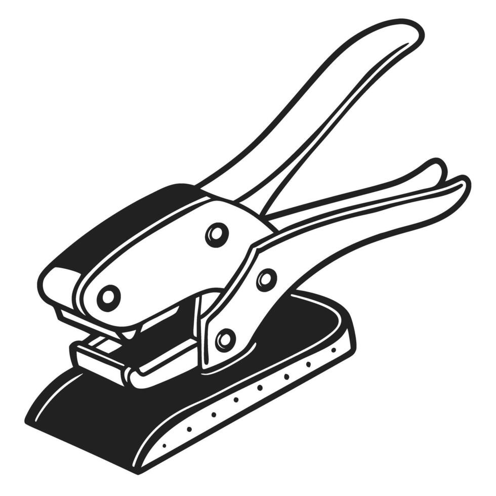 stapler punch illustration simple black and white office tool design, functional stationery equipment vector