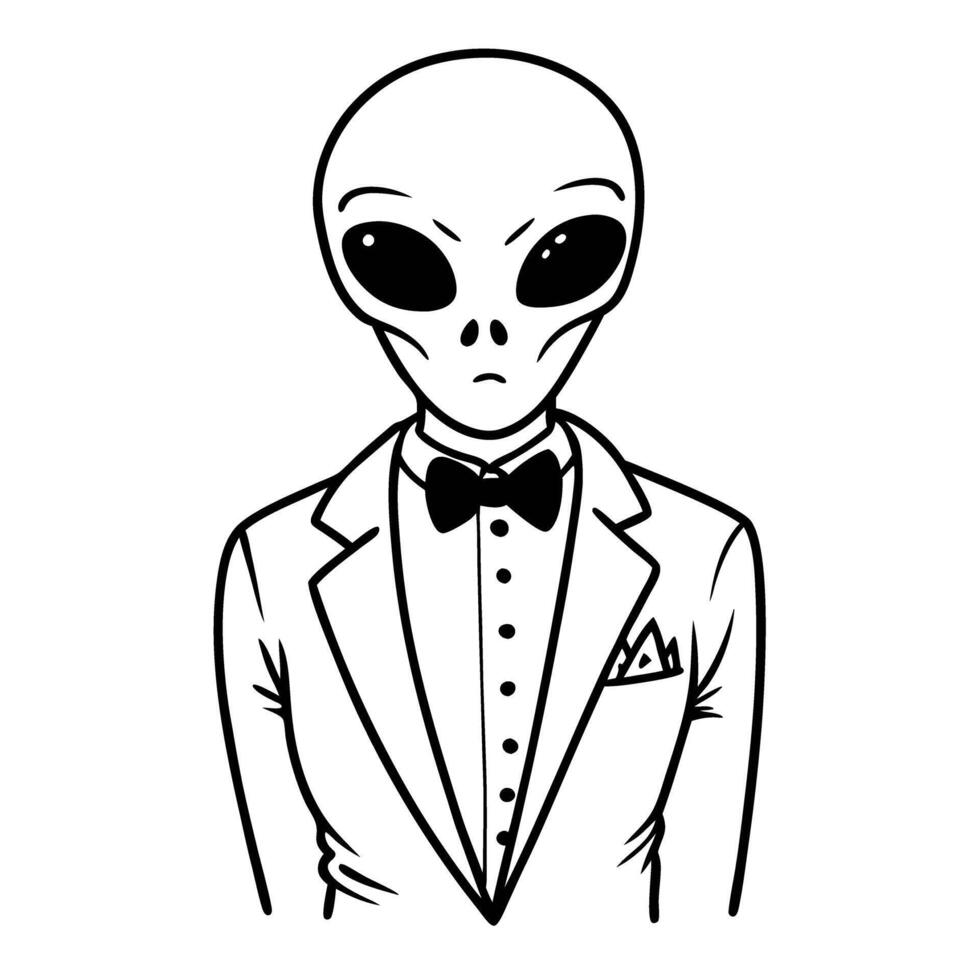 Alien in suit formal attired extraterrestrial with bow tie illustration vector