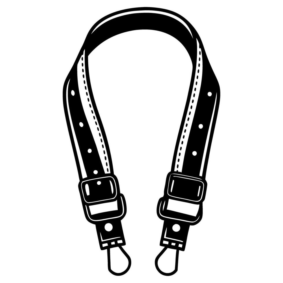 Black and white illustration of leather suspenders with adjustable buckles and clasps vector