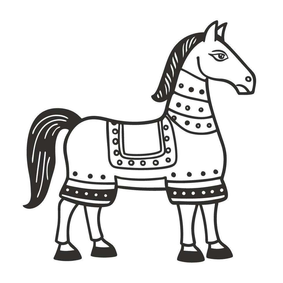 traditional scandinavian dala horse black and white folk art, classic swedish cultural symbol, decorative ornament vector