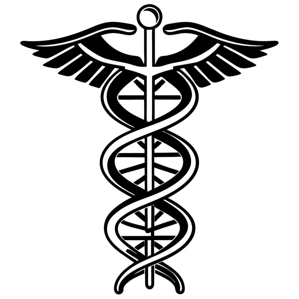 Medical caduceus symbol with wings and staff, icon of healthcare and medicine vector