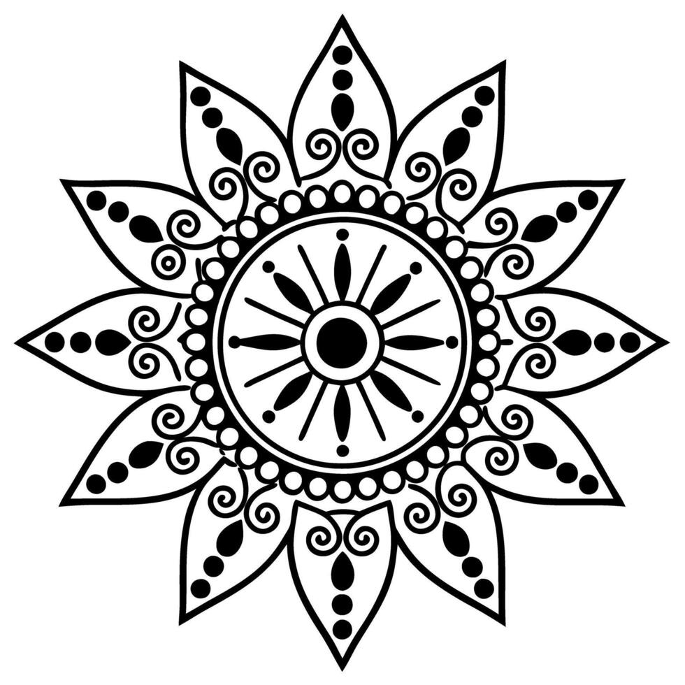 Mandala floral pattern black and white intricate circular design with decorative petals and curved details vector