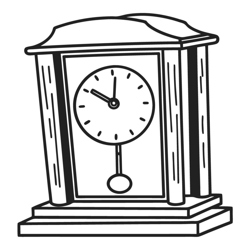 vintage pendulum clock outline in black and white antique timepiece illustration highlighting classic design vector
